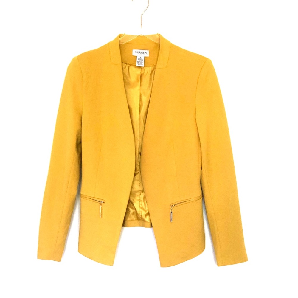 Carmen Marc Yellow Open Front Jacket Blazer Sz M